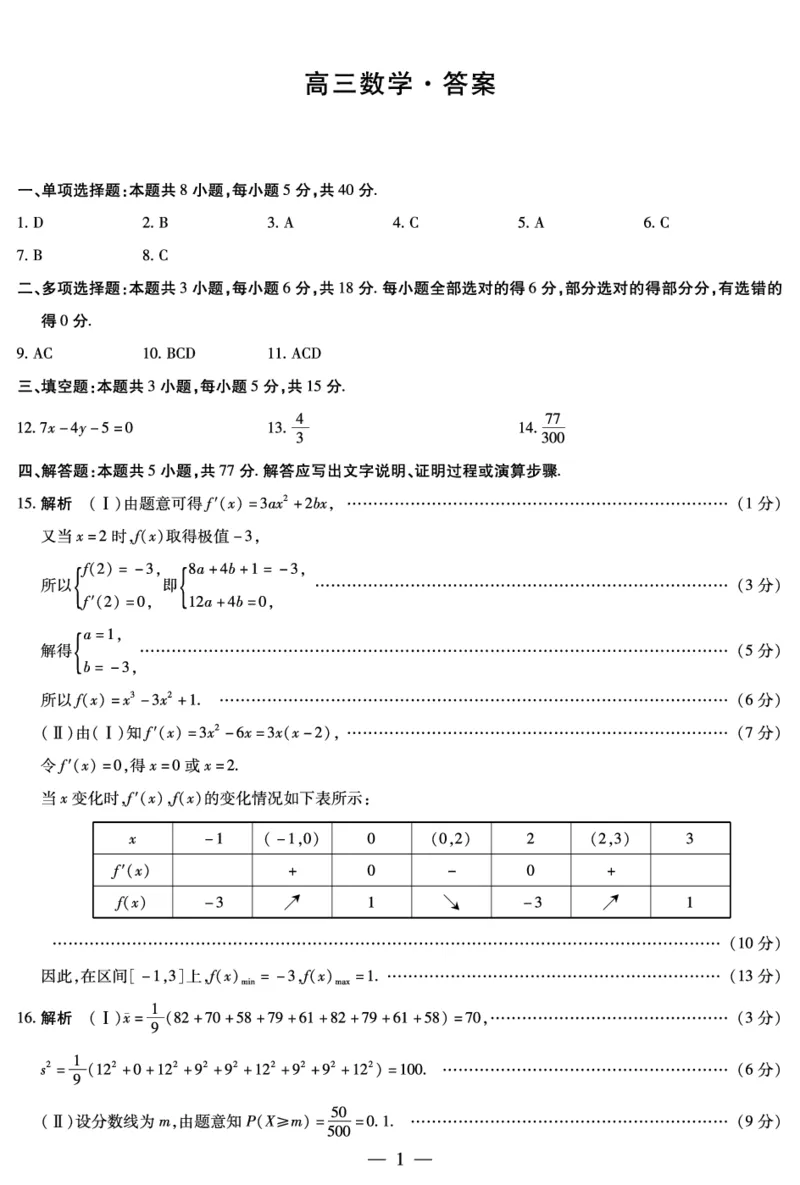 数学-高三二模简易答案_2024年3月_013月合集_2024届湖南省天一大联考衡阳市高三第二次联考（衡阳二模）_天一大联考2024届湖南省衡阳市高三第二次联考（衡阳二模）数学