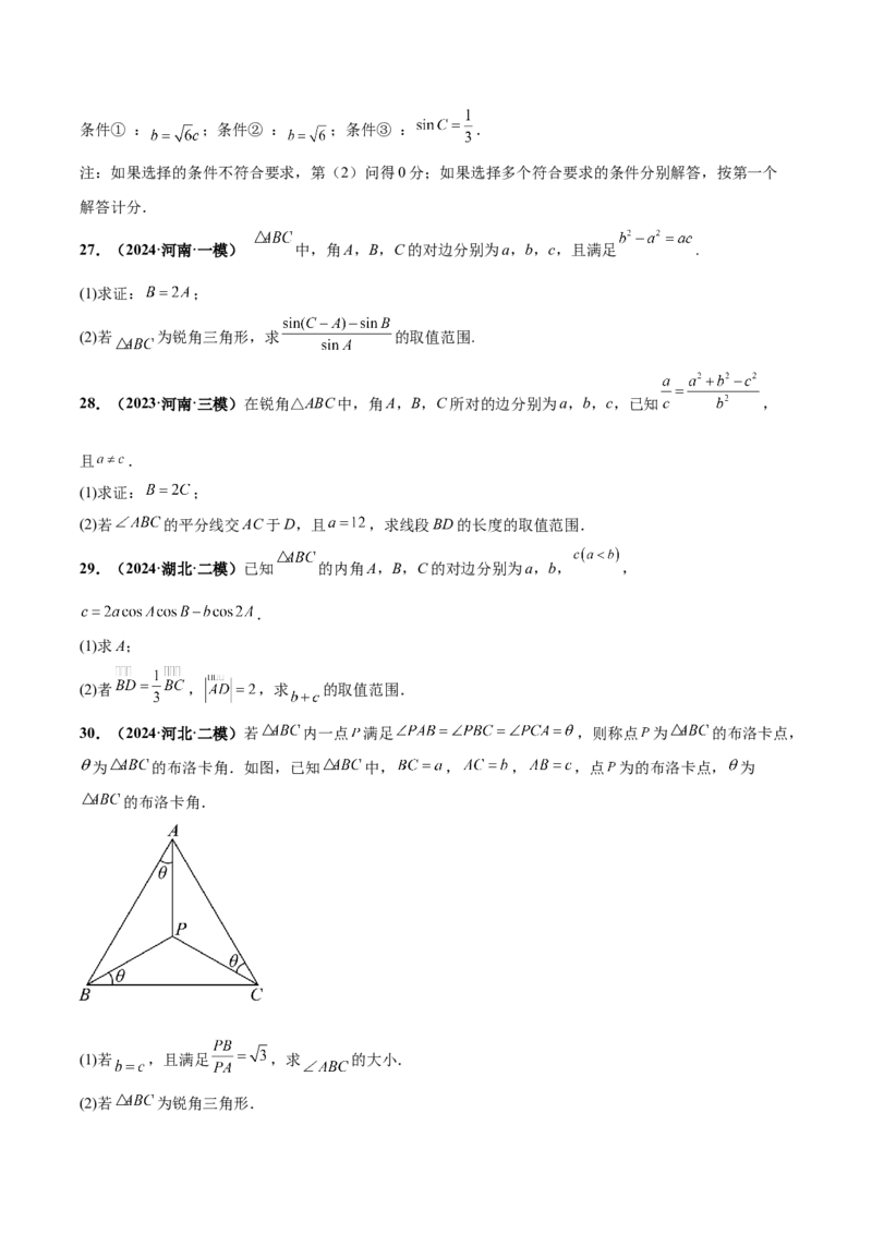大题01解三角形（精选30题）（原卷版）_2024年5月_01按日期_25号_2024考前15天数学极限满分冲刺（新高考）