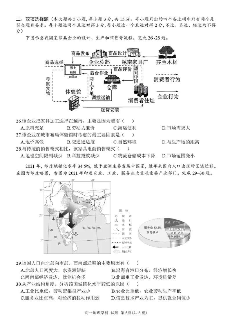 浙江省五湖联盟2024-2025学年高一下学期期中联考地理试卷（图片版，含答案）_2024-2025高一（7-7月题库）_2025年6月7.10新增_0609浙江省五湖联盟2024-2025学年高一下学期期中联考试题