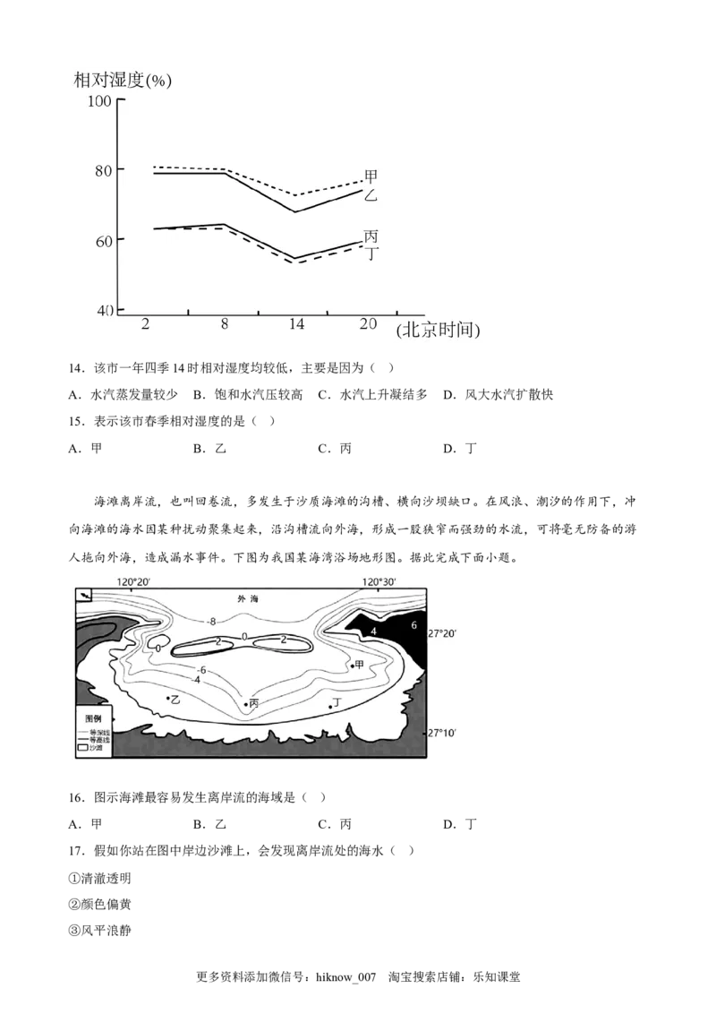 第三章地球上的水单元训练卷-2022-2023学年高一地理人教版（2019）必修第一册_E015高中全科试卷_地理试题_必修1_1.单元测试_单元测试（第二套）