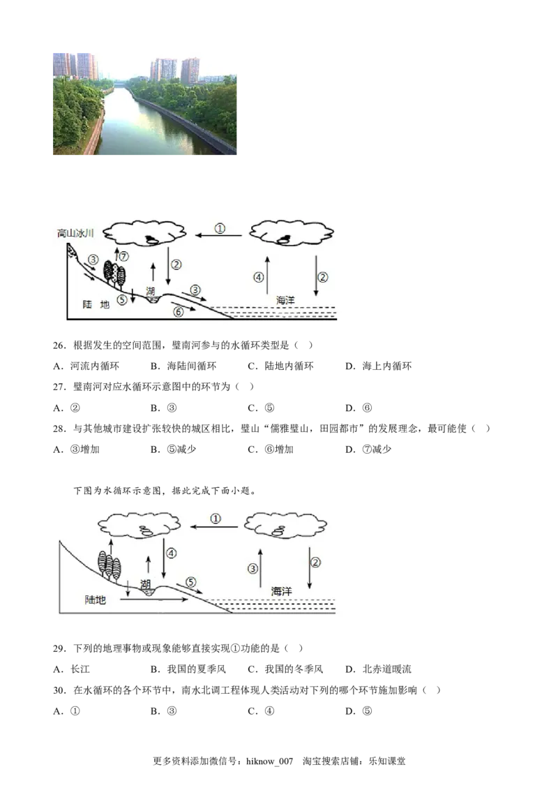 第三章地球上的水单元训练卷-2022-2023学年高一地理人教版（2019）必修第一册_E015高中全科试卷_地理试题_必修1_1.单元测试_单元测试（第二套）
