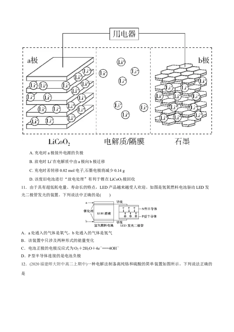 第四单元化学反应与电能-冲刺期末高二化学期末单元复习测试（人教版2019选择性必修1）（原卷版）_E015高中全科试卷_化学试题_选修1_3.新版人教版高中化学试卷选择性必修1_2.单元测试