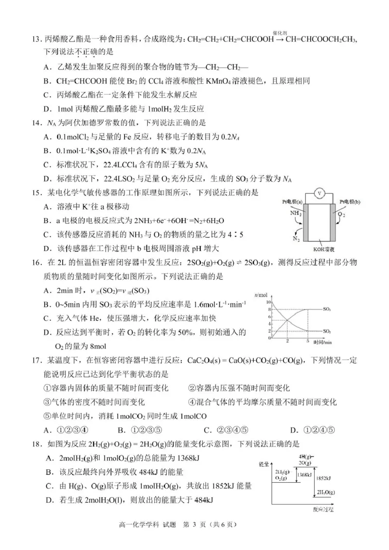 浙江省丽水市发展共同体2024-2025学年高一下学期4月期中联考化学试卷（图片版，含答案）_2024-2025高一（7-7月题库）_2025年04月试卷
