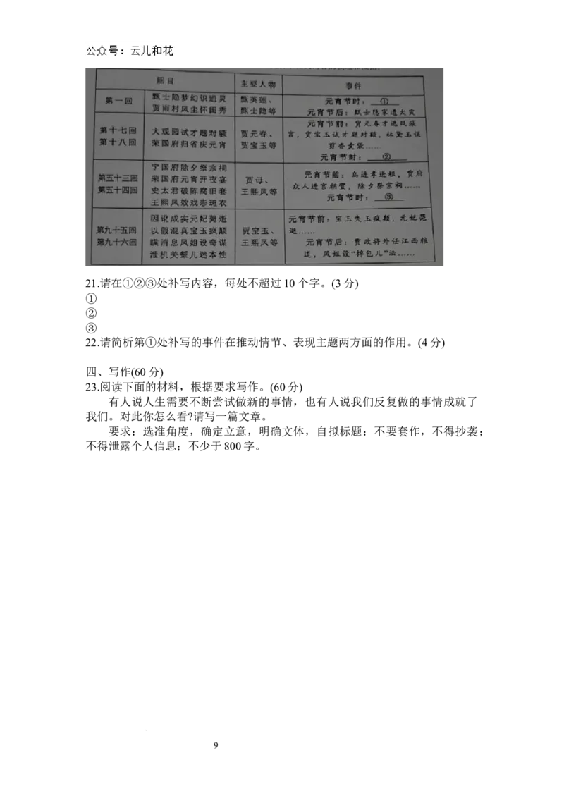 河南省信阳高级中学新校（贤岭校区）、北湖校区2023-2024学年高一下期期末测试语文试题_2024-2025高一（7-7月题库）_2024年7月试卷_0727河南省信阳高级中学2023-2024学年高一下期末测试