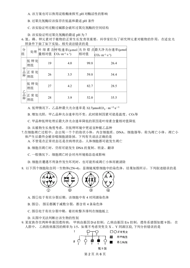康德2024年重庆市普通高中学业水平选择性考试高考模拟调研卷（一）生物试题_2024年2月_01每日更新_26号_2024届重庆康德2024年普通高等学校招生全国统一考试高考模拟调研卷（一）