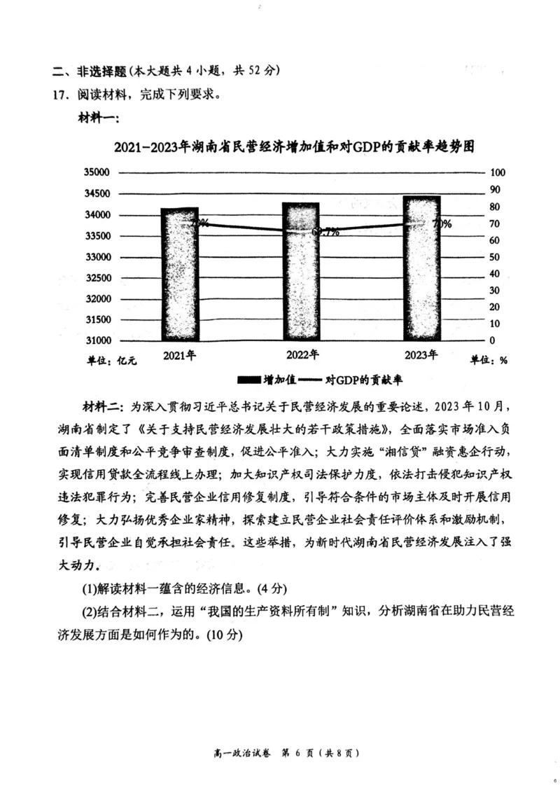湖南省岳阳市2024-2025学年高一上学期期末教学质量监测政治试题（PDF版，含答案）_2024-2025高一（7-7月题库）_2025年03月试卷_0312湖南省岳阳市2024-2025学年高一上学期期末