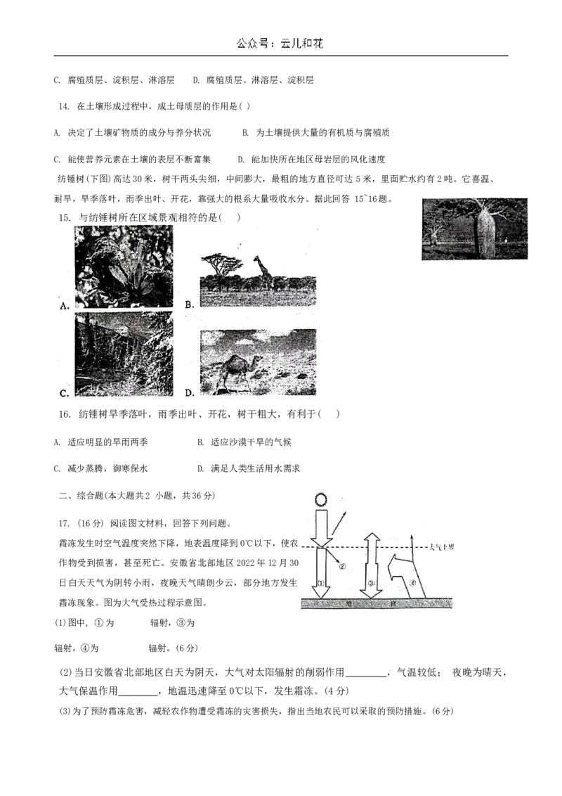 甘肃省武威市民勤县等2地2024-2025学年高一上学期开学地理试题+答案_2024-2025高一（7-7月题库）_2024年9月试卷_0912甘肃省武威市2024-2025学年高一上学期开学考