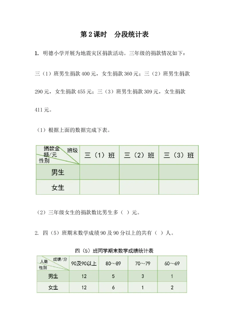 8.2分段统计表_小学1-6年级全部试卷_数学_四年级_3-9-4、小学四年级数学下册_3-9-4-2、练习题、作业、试题、试卷_青岛版_课时练_第8单元平均数与条形统计图