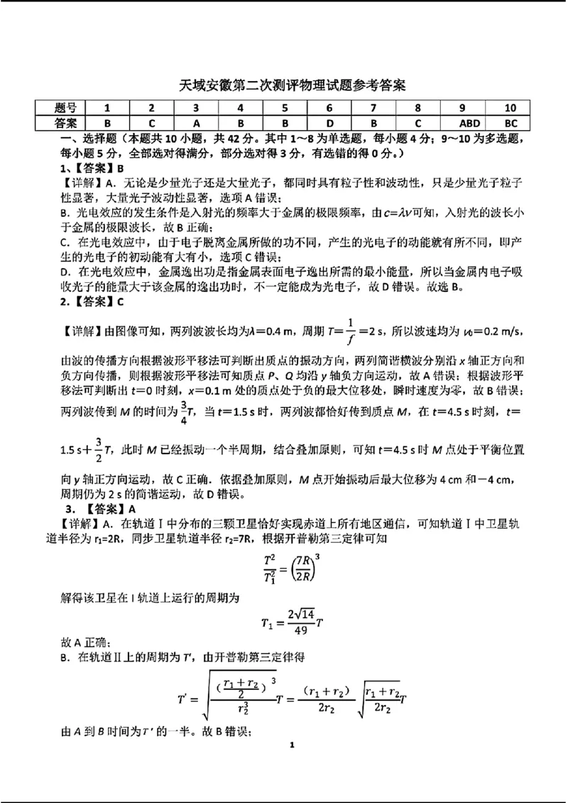 天域-物理(1)_2024年3月_013月合集_2024届安徽天域全国名校协作体高三3月联考