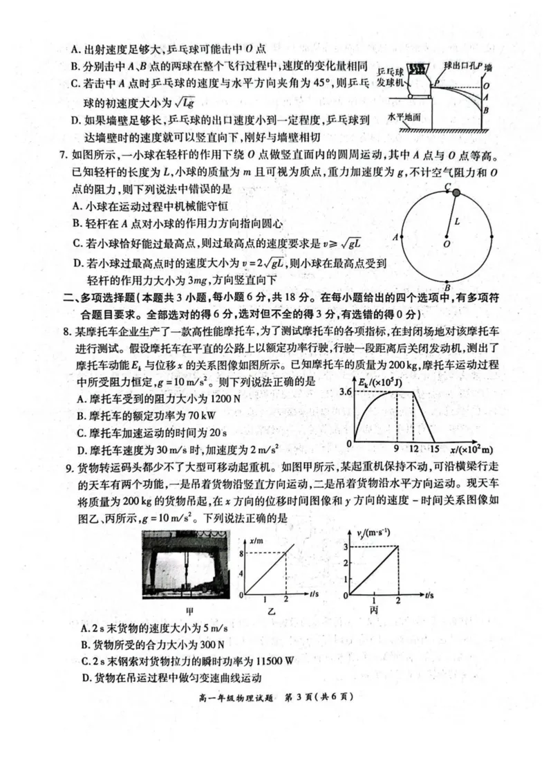 河南省南阳市六校2024-2025学年高一下学期第二次联考物理试卷（图片版，含解析）_2024-2025高一（7-7月题库）_2025年6月7.10新增