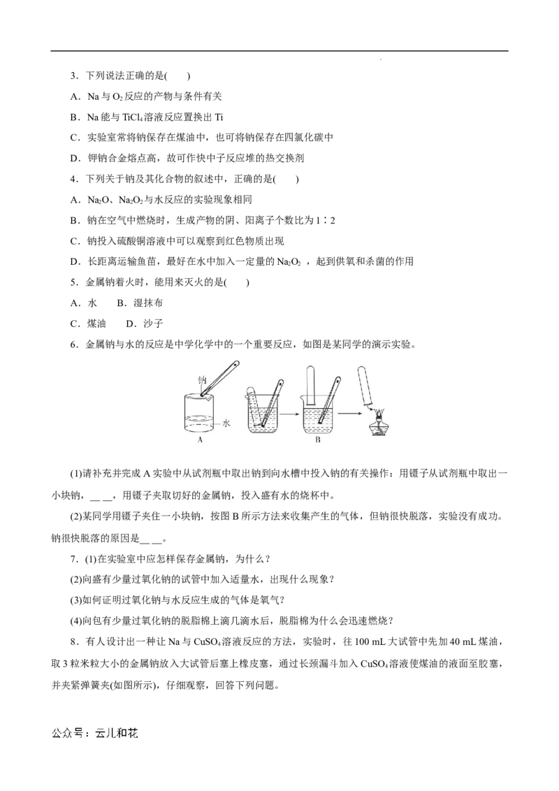 第10课钠及其氧化物-2023年新高一化学暑假自主学习课程导航（人教版2019必修第一册）（原卷版）_2024-2025高一（7-7月题库）_2024年7月试卷