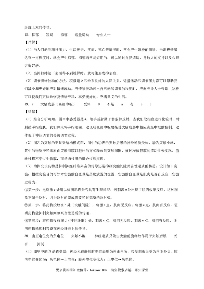 第2章神经调节单元测试卷2022-2023学年人教版（2019）高中生物选择性必修1_E015高中全科试卷_生物试题_选修1_1.单元测试_2.单元测试（第二套）_第二章