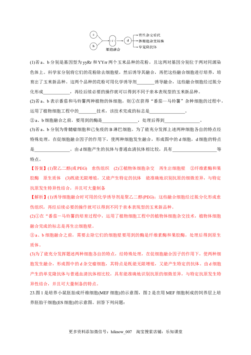 第二单元细胞工程（能力提升）-2022-2023学年高二生物单元测试定心卷（人教版2019选择性必修3）（解析版）_E015高中全科试卷_生物试题_选修3_1.单元测试_2.单元测试