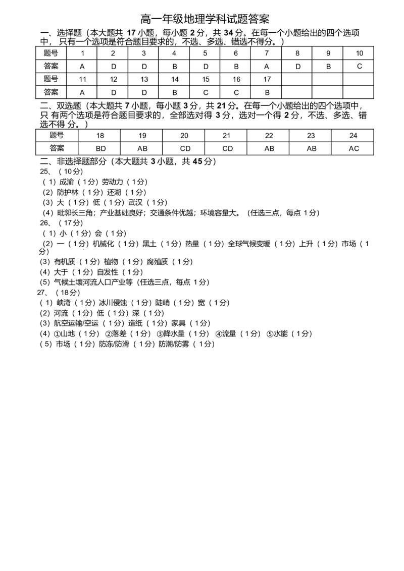 浙江省温州新力量联盟2024-2025学年高一下学期4月期中联考试题地理（含答案）_2024-2025高一（7-7月题库）_2025年05月试卷