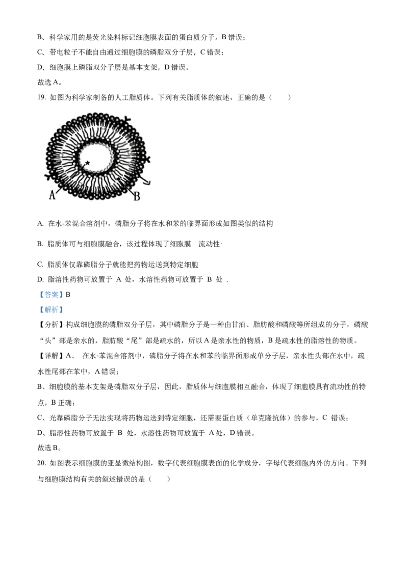 重庆市第八中学2024-2025学年高一上学期期中考试生物Word版含解析_2024-2025高一（7-7月题库）_2024年11月试卷_1121重庆市第八中学2024-2025学年高一上学期期中考试