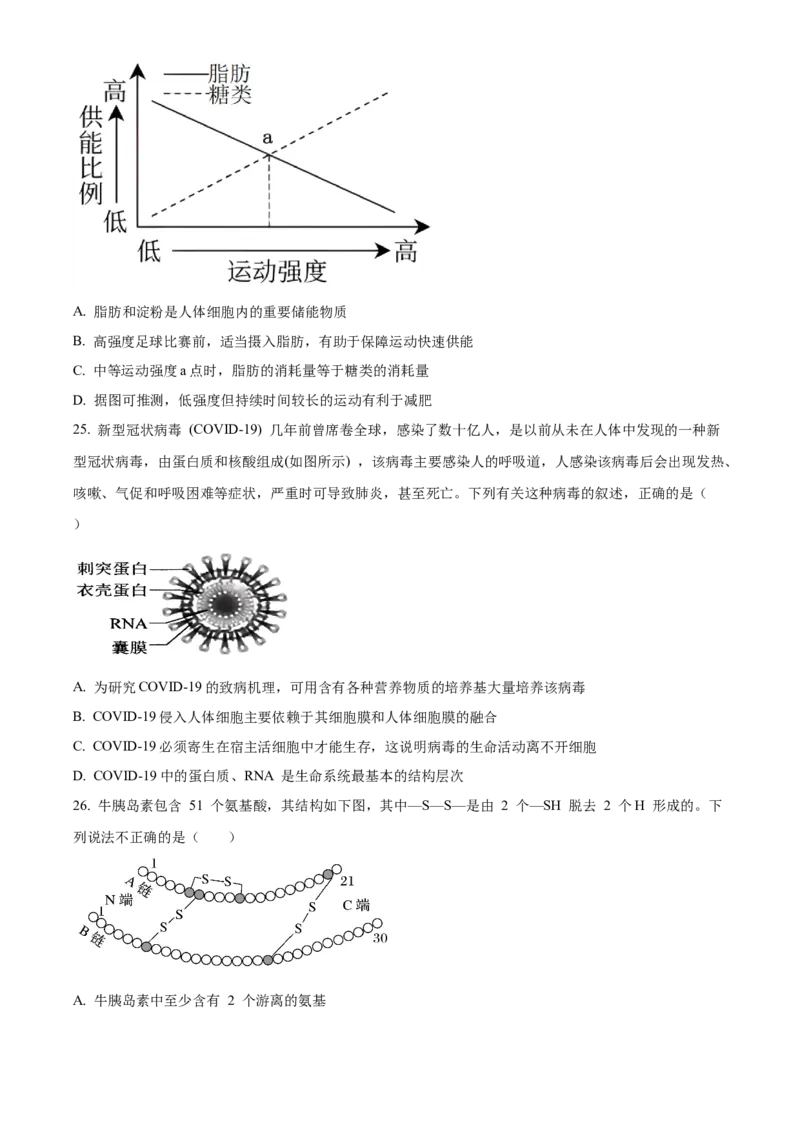 重庆市第八中学2024-2025学年高一上学期期中考试生物Word版含解析_2024-2025高一（7-7月题库）_2024年11月试卷_1121重庆市第八中学2024-2025学年高一上学期期中考试