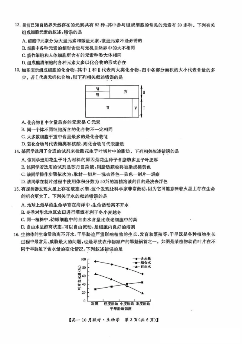 生物-河南洛阳九师联盟2024-2025学年高一上学期10月联考(1)_2024-2025高一（7-7月题库）_2024年10月试卷_1022河南洛阳九师联盟2024-2025学年高一上学期10月联考