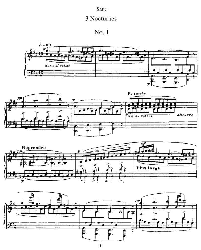 3Nocturnes_一万首著名钢琴曲谱哈农贝多芬合集视频教学电子版高清无水印可打印_1古典钢琴知名音乐家谱_萨蒂钢琴谱全集