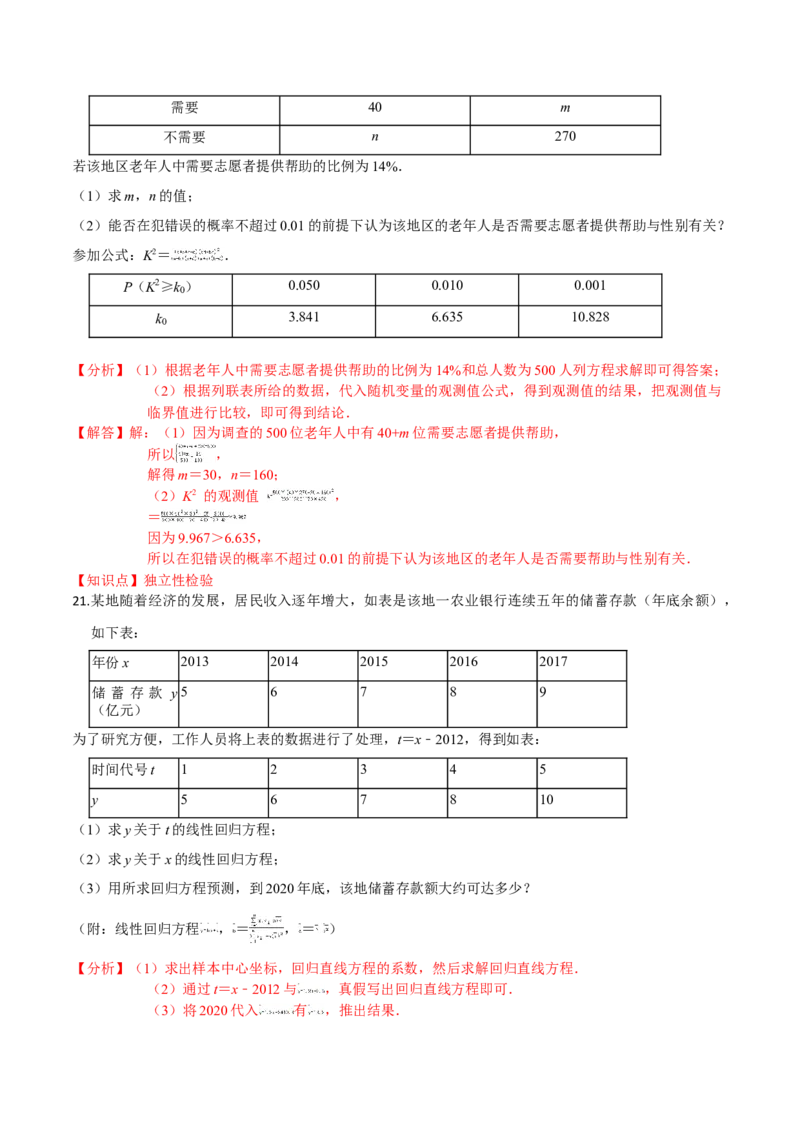 第八章成对数据的统计分析（提高卷）（解析版）_E015高中全科试卷_数学试题_选修3_01.单元测试_单元测试（第三套）