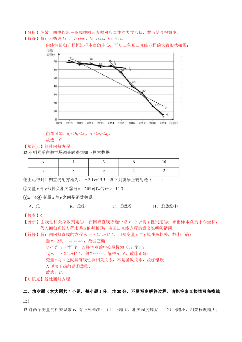 第八章成对数据的统计分析（提高卷）（解析版）_E015高中全科试卷_数学试题_选修3_01.单元测试_单元测试（第三套）