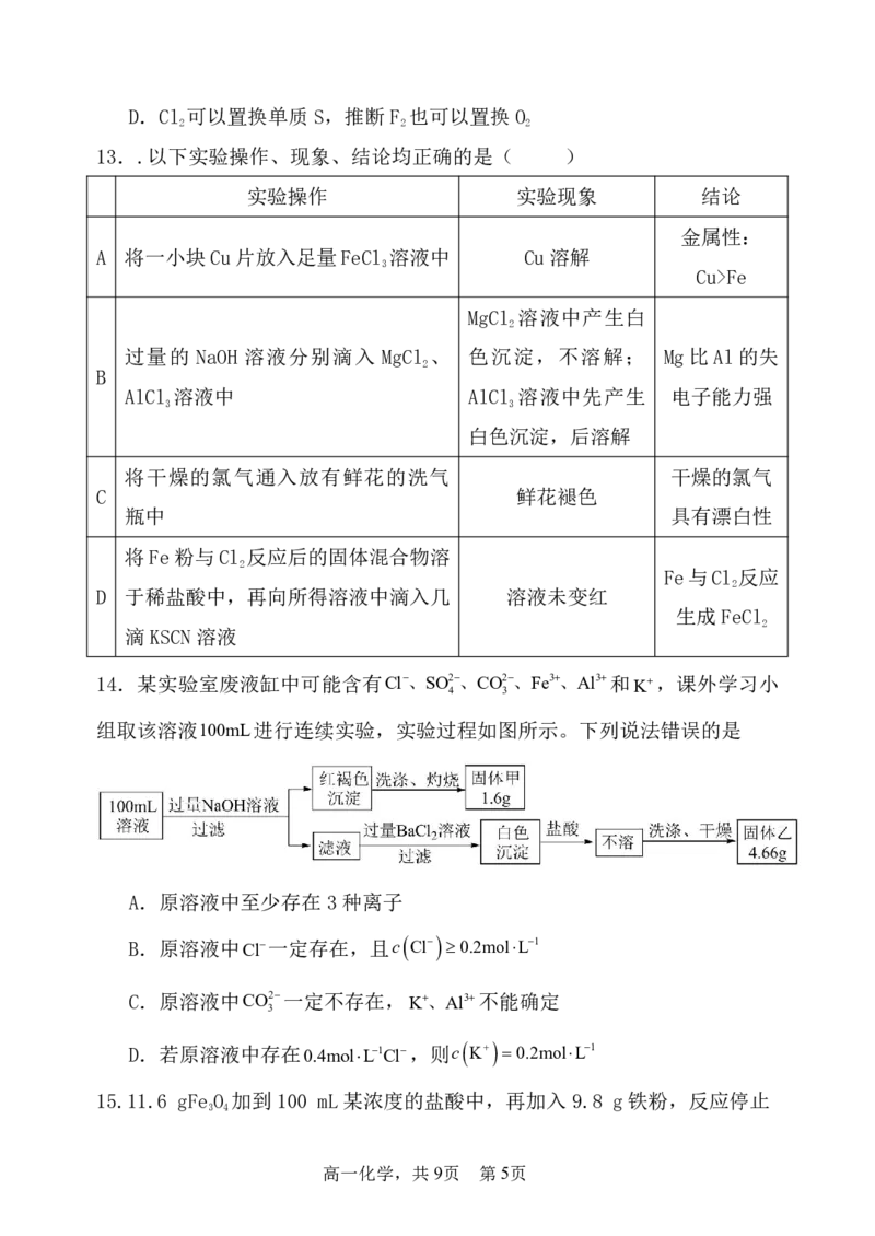 辽宁省七校协作体2024-2025学年高一下学期3月联考化学试卷（图片版，含答案）_2024-2025高一（7-7月题库）_2025年03月试卷_0308辽宁省七校协作体2024-2025学年高一下学期3月联考