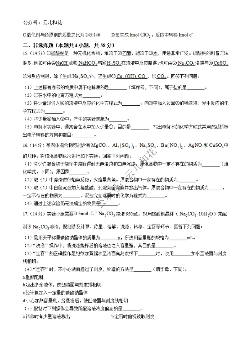 河北省沧州四县联考2024-2025学年高一上学期11月月考试题化学Word版含解析_2024-2025高一（7-7月题库）_2024年12月试卷_1227河北省沧州四县联考2024-2025学年高一上学期11月月考