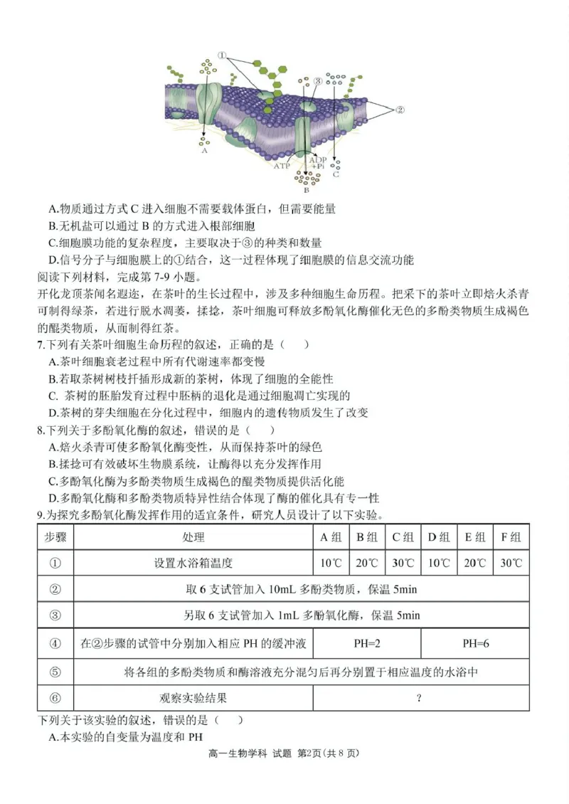 浙江省衢州市五校联盟2024-2025学年高一下学期期中生物试卷（扫描版有答案）_2024-2025高一（7-7月题库）_2025年05月试卷_0511浙江省衢州市五校联盟2024-2025学年高一下学期期中考试