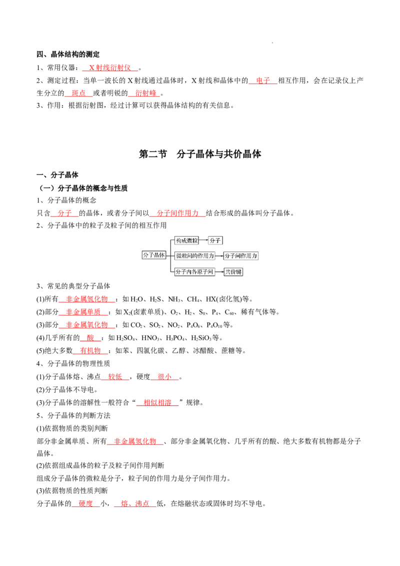 第三章晶体结构与性质-知识手册高中化学全册必背章节知识清单（人教版2019选择性必修2）（教师版）_E015高中全科试卷_化学试题_选修2_4.新版人教版高中化学试卷选择性必修2