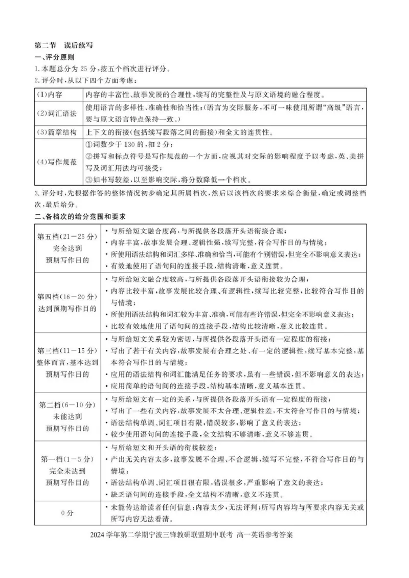 浙江省宁波市三锋教研联盟2024-2025学年高一下学期4月期中英语试卷（PDF版，含答案，含听力原文无音频）_2024-2025高一（7-7月题库）_2025年04月试卷