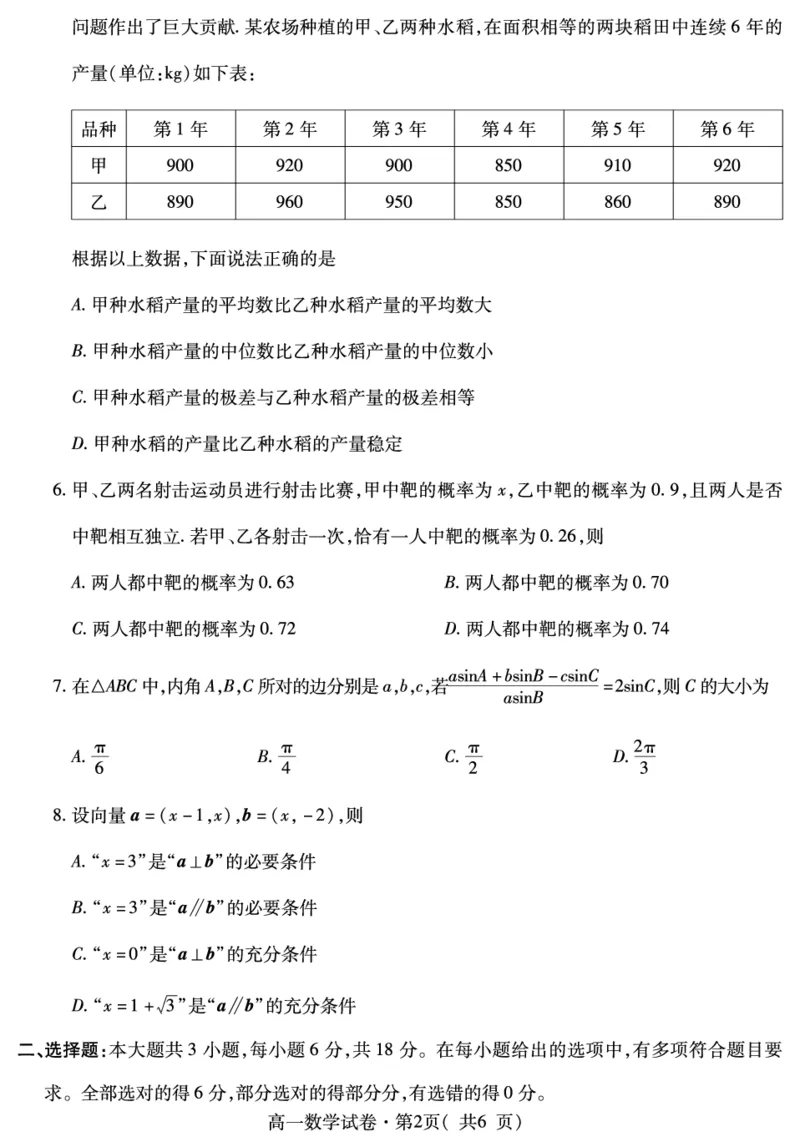 高一数学_2024-2025高一（7-7月题库）_2024年7月试卷_0727青海省西宁市2023-2024学年高一下学期期末调研测试