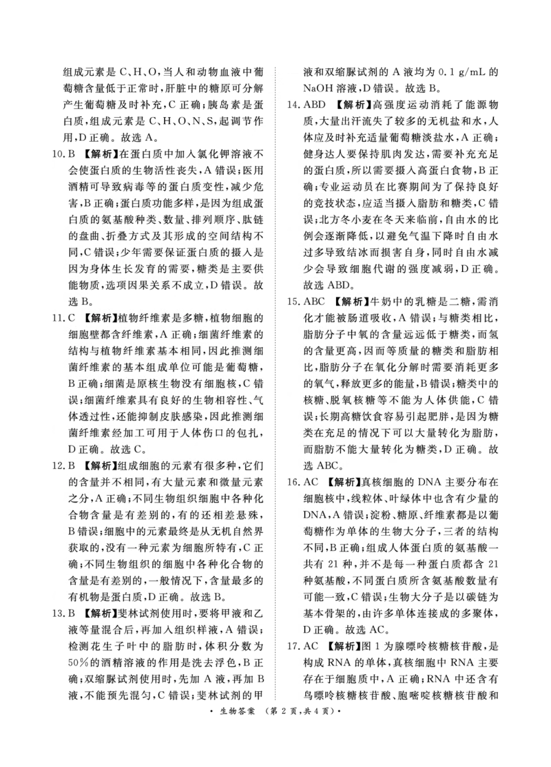 生物-河南青桐鸣2024-2025学年高一上学期10月联考_2024-2025高一（7-7月题库）_2024年10月试卷_1019河南青桐鸣2024-2025学年高一上学期10月联考