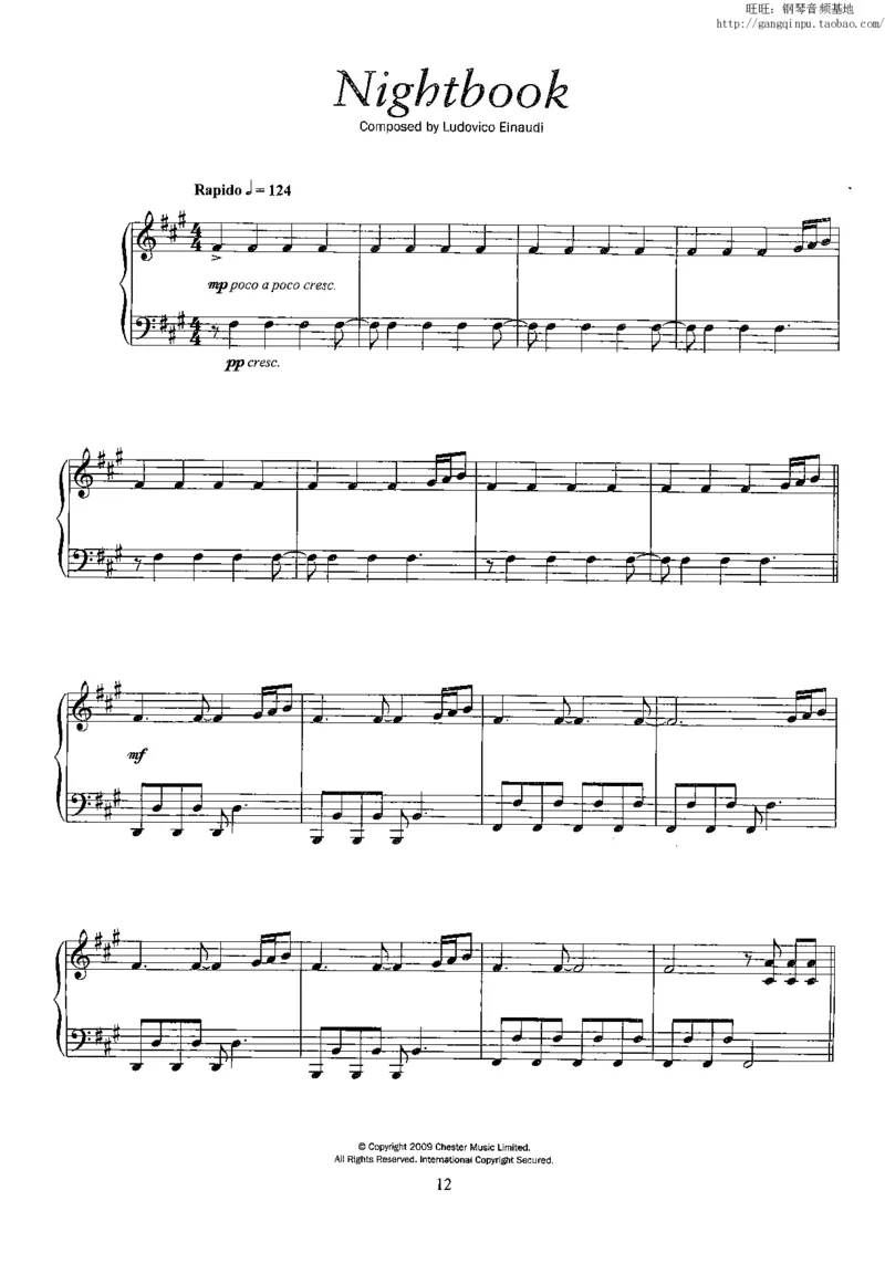34、意大利钢琴家LudovicoEinaudi《夜之书》（90页，共13首）_一万首著名钢琴曲谱哈农贝多芬合集视频教学电子版高清无水印可打印_3流行音乐谱_流行钢琴谱合集形式_高清PDF无水印
