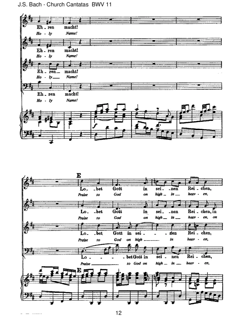 BWV11LobetGottinseinenReichen(AscensionOratorio)_一万首著名钢琴曲谱哈农贝多芬合集视频教学电子版高清无水印可打印_1古典钢琴知名音乐家谱_巴赫钢琴谱全集_J.S巴赫作品全集