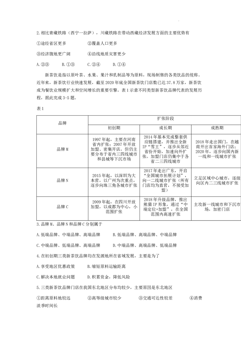 安徽省部分学校2023-2024学年高三下学期春季阶段性检测地理试题_2024年2月_01每日更新_23号_2024届安徽天一大联考高三下学期春季阶段性检测