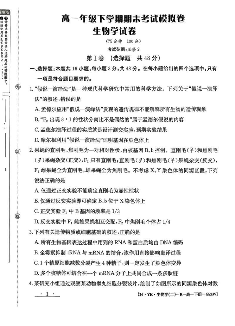 甘肃省白银市实验中学2024-2025学年高一下学期期末考试模拟生物试卷(图片版含答案)_2024-2025高一（7-7月题库）_2025年7月