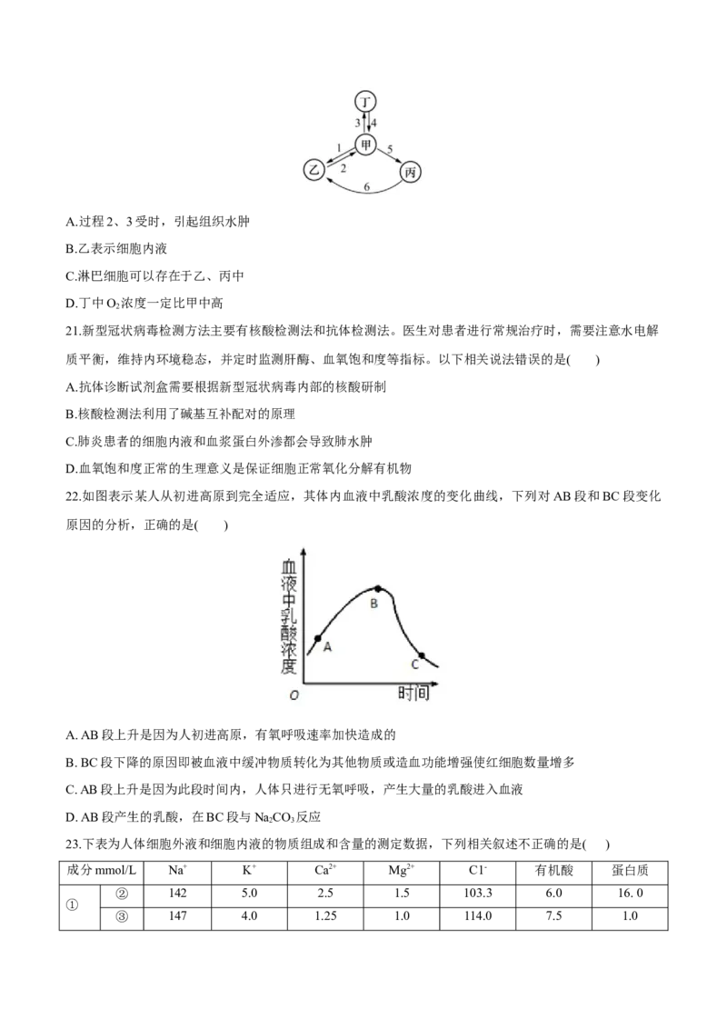 第1章人体的内环境与稳态（测试卷）-2022-2023学年高二生物章末检测卷（人教版2019选择性必修1）（原卷版）_E015高中全科试卷_生物试题_选修1_1.单元测试_1.单元测试2023年