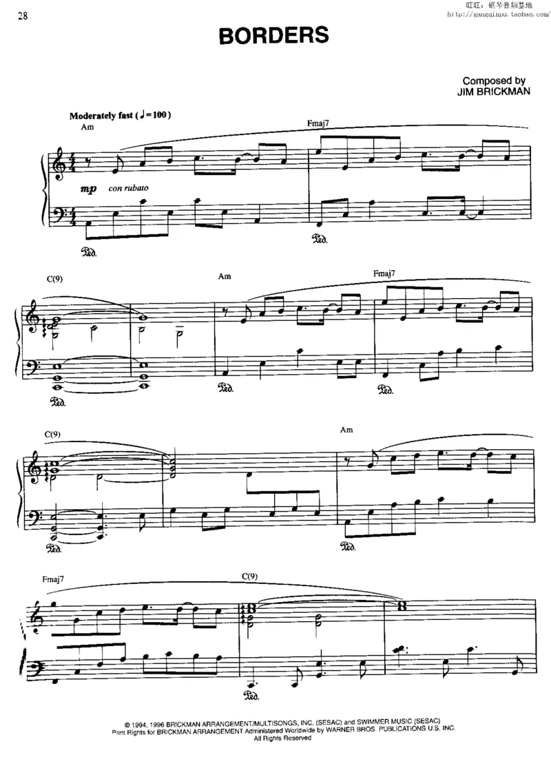 37、轻音乐家JimBrickman钢琴曲集（174页，共23首）_一万首著名钢琴曲谱哈农贝多芬合集视频教学电子版高清无水印可打印_3流行音乐谱_流行钢琴谱合集形式_高清PDF无水印