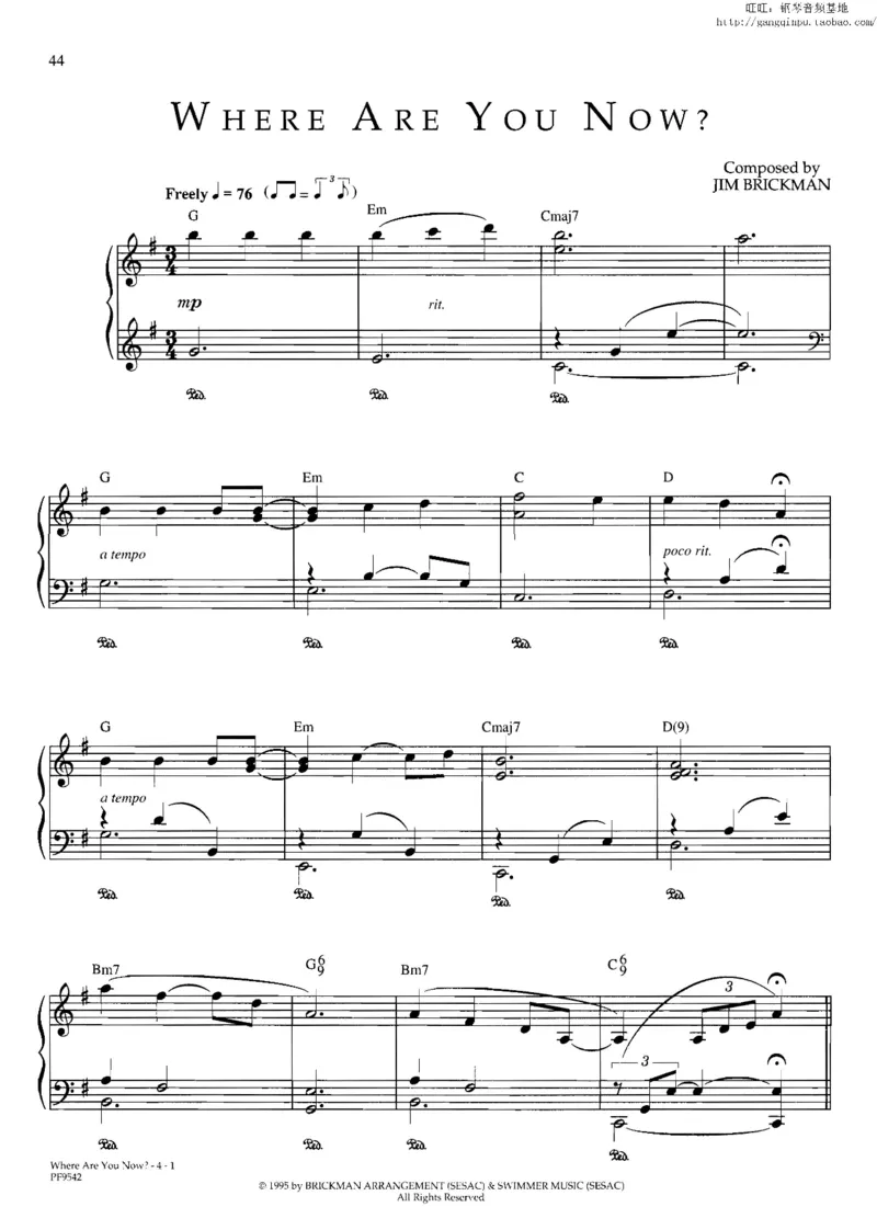 37、轻音乐家JimBrickman钢琴曲集（174页，共23首）_一万首著名钢琴曲谱哈农贝多芬合集视频教学电子版高清无水印可打印_3流行音乐谱_流行钢琴谱合集形式_高清PDF无水印