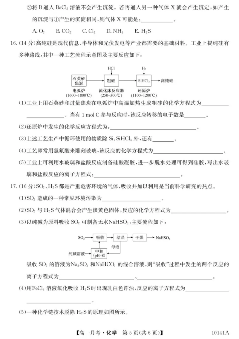 甘肃省定西市临洮县文峰中学2024-2025学年高一下学期第一次月考化学试卷（PDF版，含答案）_2024-2025高一（7-7月题库）_2025年04月试卷