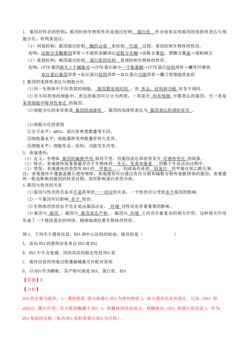 高一生物春学期知识点总结高一下学期生物人教版必修2_E015高中全科试卷_生物试题_必修2_6.知识汇总