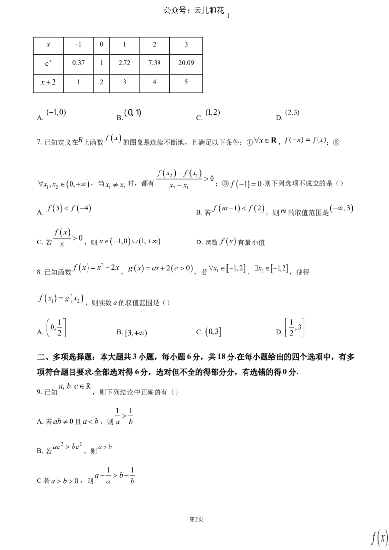 辽宁省大连市滨城高中联盟2024-2025学年高一上学期期中考试数学试题（含答案）_2024-2025高一（7-7月题库）_2024年12月试卷_1202辽宁省大连市滨城高中联盟2024-2025学年高一上学期期中考试