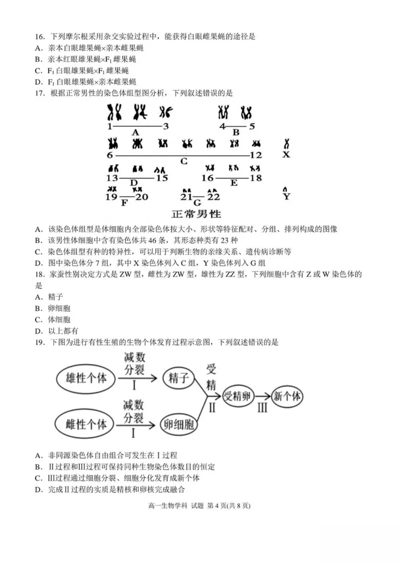 浙江省嘉兴市八校联盟2024-2025学年高一下学期4月期中联考生物试卷（扫描版有答案）_2024-2025高一（7-7月题库）_2025年04月试卷_0427浙江省嘉兴市八校2024-2025学年高一下学期4月期中联考
