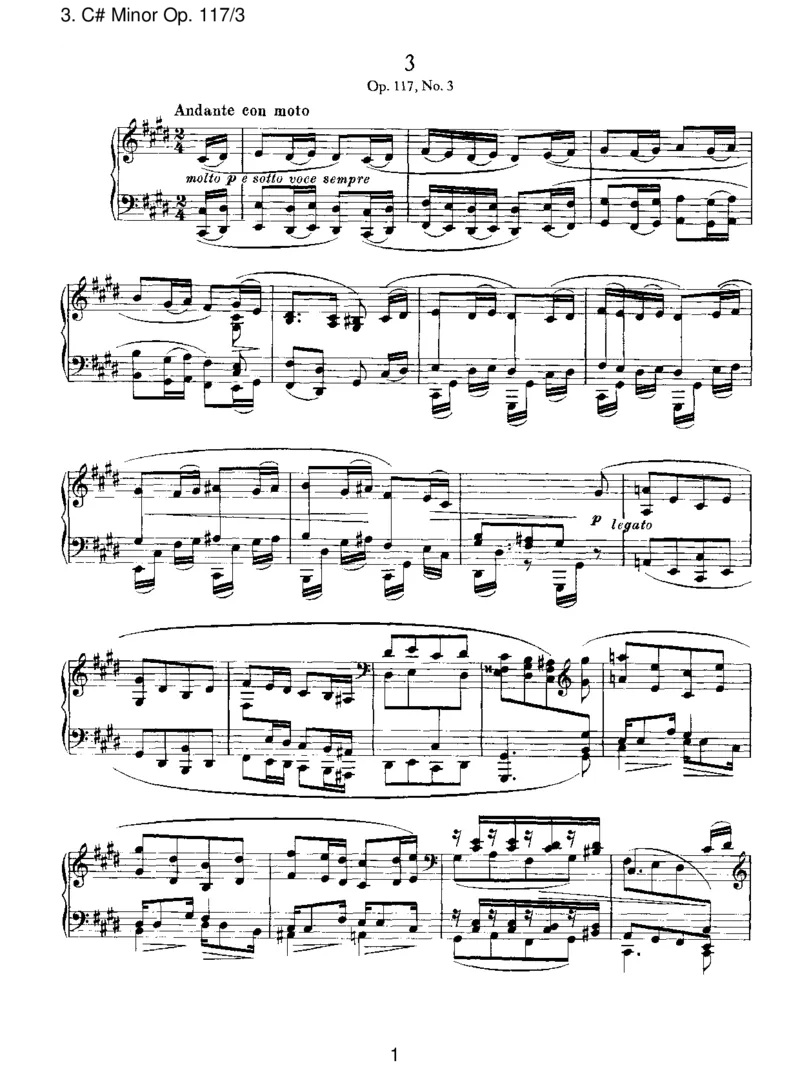 C#MinorOp.117_3_一万首著名钢琴曲谱哈农贝多芬合集视频教学电子版高清无水印可打印_1古典钢琴知名音乐家谱_勃拉姆斯钢琴谱全集_III.ShorterWorks_ThreeIntermezzosOp.117