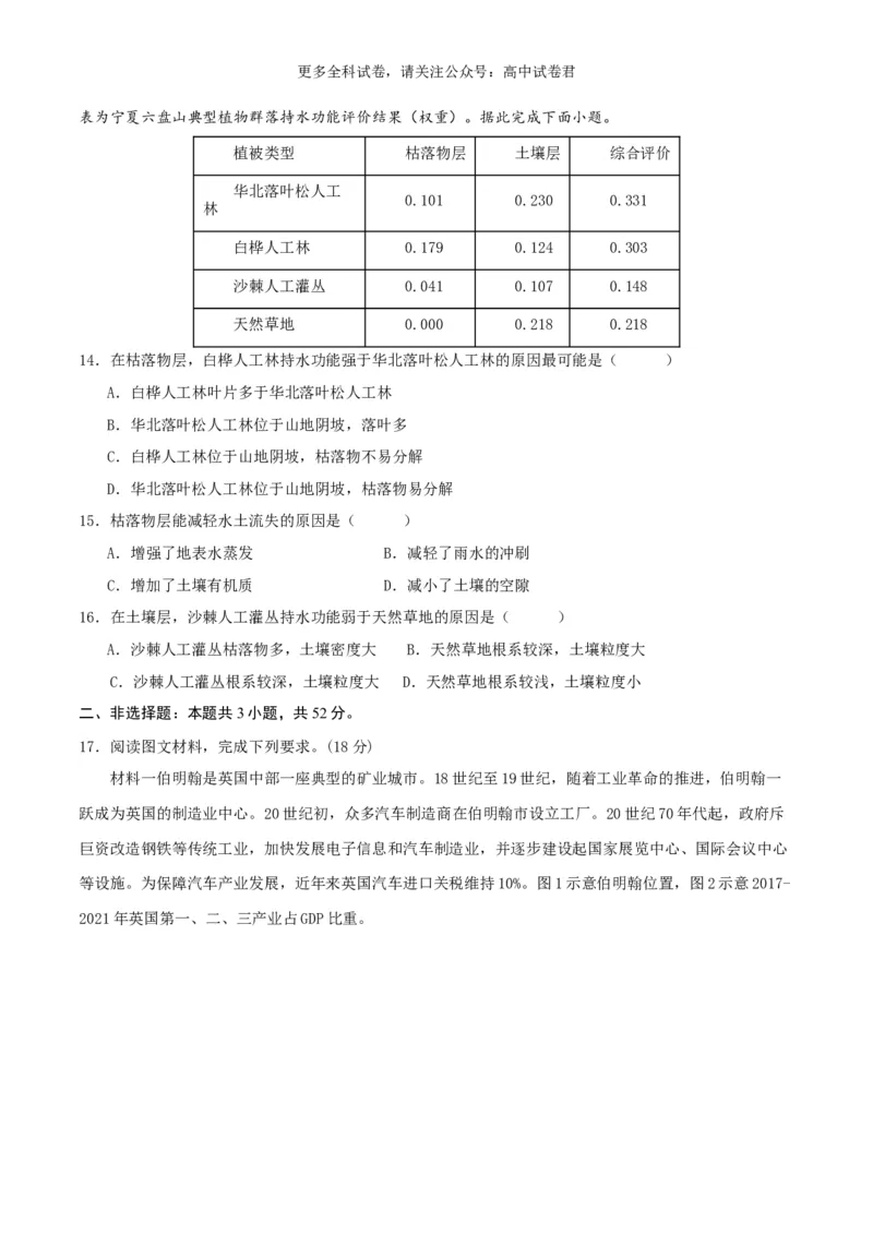 地理（九省联考考后提升卷，安徽卷）-2024年1月&ldquo;九省联考&rdquo;地理真题完全解读与考后提升（原卷版）_2024年4月_其他_2024年1月新&ldquo;九省联考&rdquo;考后提升卷（原卷+解析）