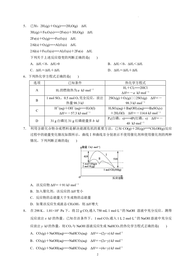 第一章化学反应的热效应章末单元测试题2022-2023学年高二上学期化学人教版（2019）选择性必修1_E015高中全科试卷_化学试题_选修1_3.新版人教版高中化学试卷选择性必修1_1.同步练习