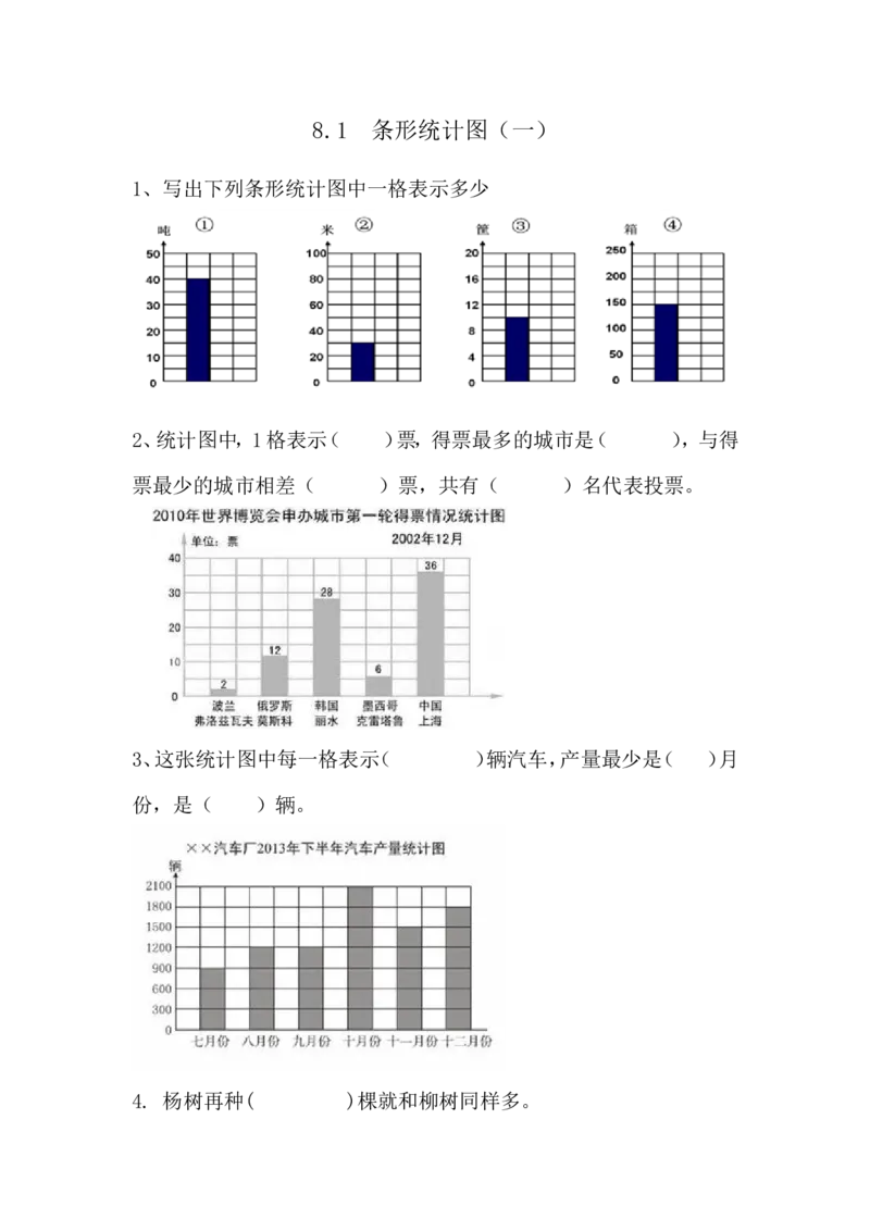 8.1条形统计图（一）_小学1-6年级全部试卷_数学_四年级_3-9-3、小学四年级数学上册_3-9-3-2、练习题、作业、试题、试卷_青岛版_课时练_第八单元条形统计图