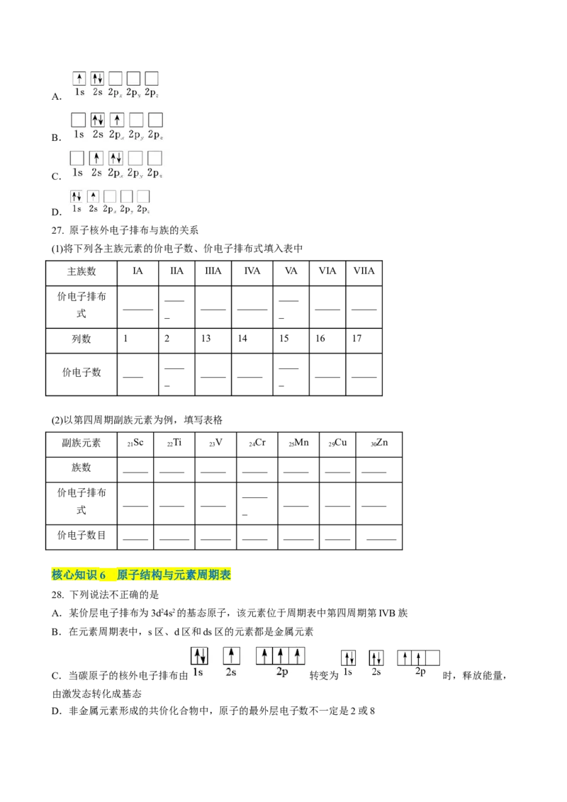 第一章原子结构与性质（A卷&middot;知识通关练）（原卷版）_E015高中全科试卷_化学试题_选修2_4.新版人教版高中化学试卷选择性必修2_2.单元测试AB卷