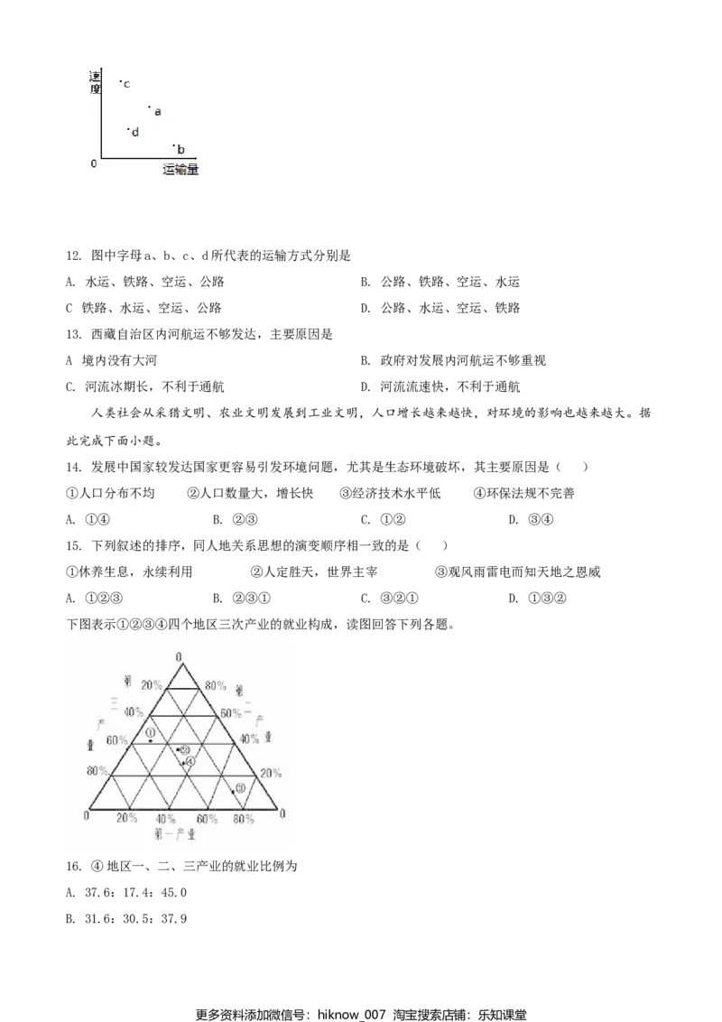 高一下学期期末地理试题（原卷版）_E015高中全科试卷_地理试题_必修2_4.期末试卷_高一下学期期末地理试题02
