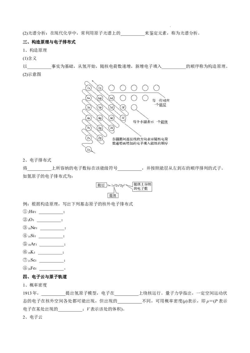 第一章原子结构与性质-知识手册高中化学全册必背章节知识清单（人教版2019选择性必修2）（学生版）_E015高中全科试卷_化学试题_选修2_4.新版人教版高中化学试卷选择性必修2