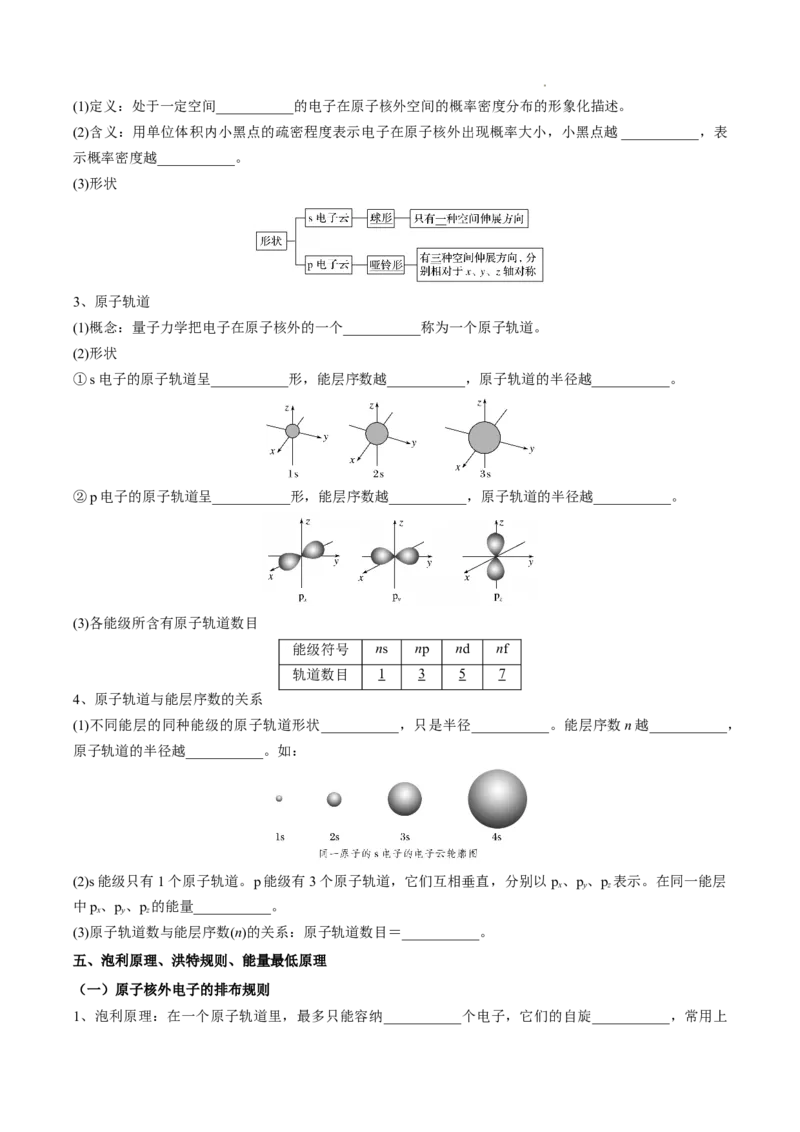 第一章原子结构与性质-知识手册高中化学全册必背章节知识清单（人教版2019选择性必修2）（学生版）_E015高中全科试卷_化学试题_选修2_4.新版人教版高中化学试卷选择性必修2